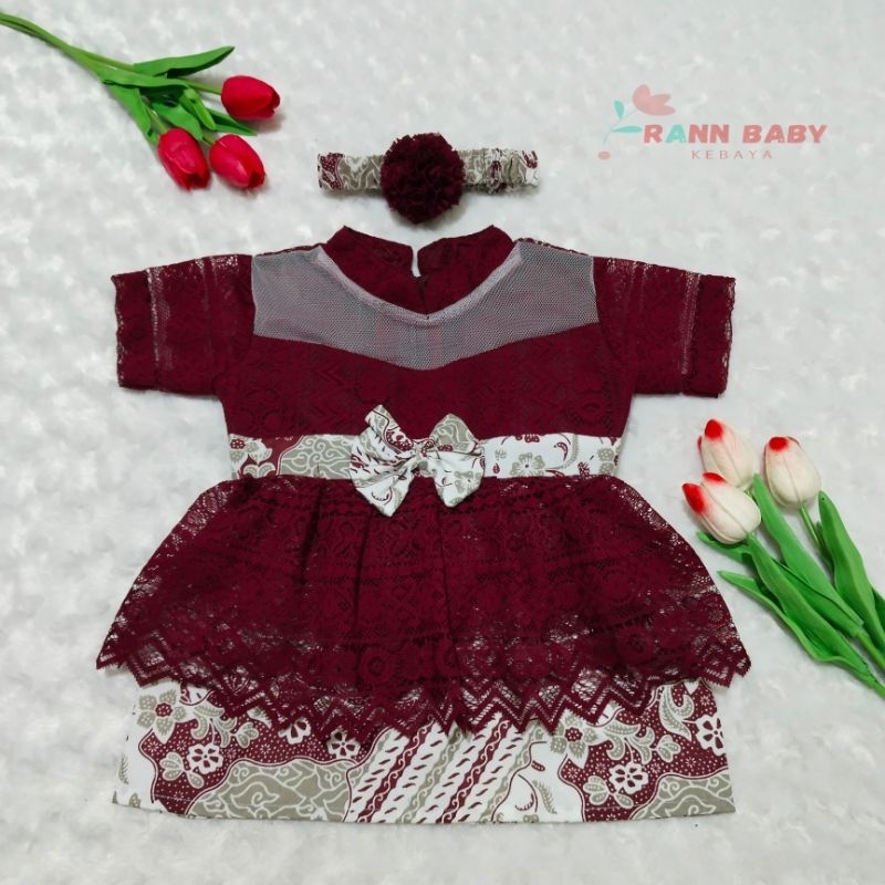 KEBAYA BAYI / KEBAYA ANAK / SETELAN KEBAYA ANAK PEREMPUAN 0-2 TAHUN WARNA BURGUNDI