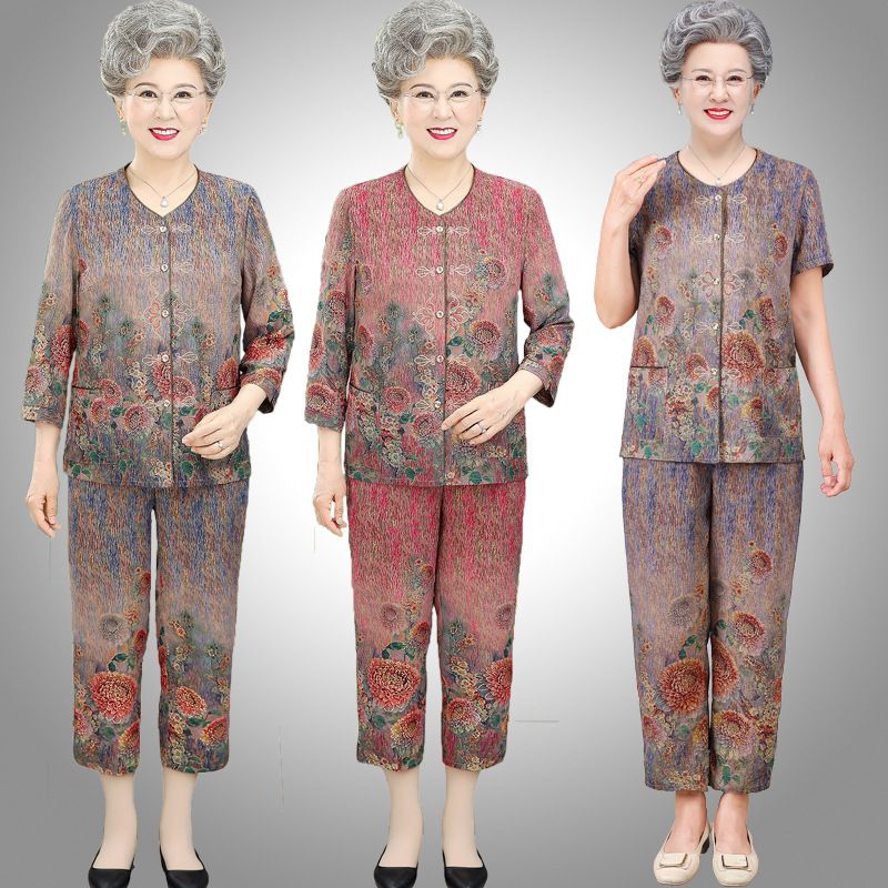 MB-61 XL-6XL Set wanita paruh baya impor baju ibu baju orang tua pakaian setelan nenek baju imlek wa