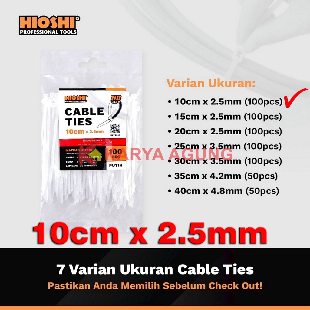 

Cable Ties HIOSHI 10cm x 2.5mm Nylon HCT004A / Kabel Tali Tis 10 cm Pendek 100 x 2,5 mm / Segel Pengikat Klip Kabel / Cable Tie
