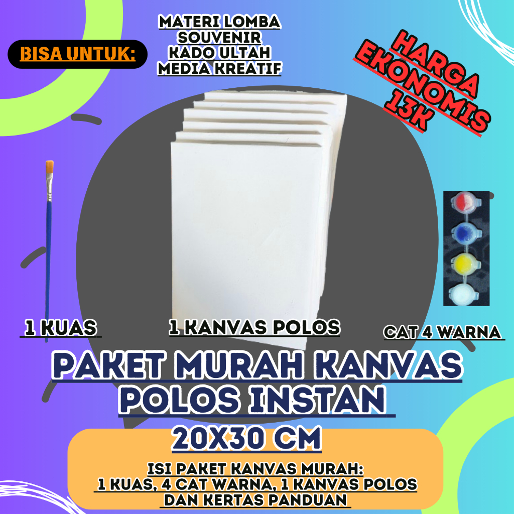 

Paket Murah Kanvas Lukis instan 20x30cm polos lengkap cat, dan kuas, bahan kain spunbond