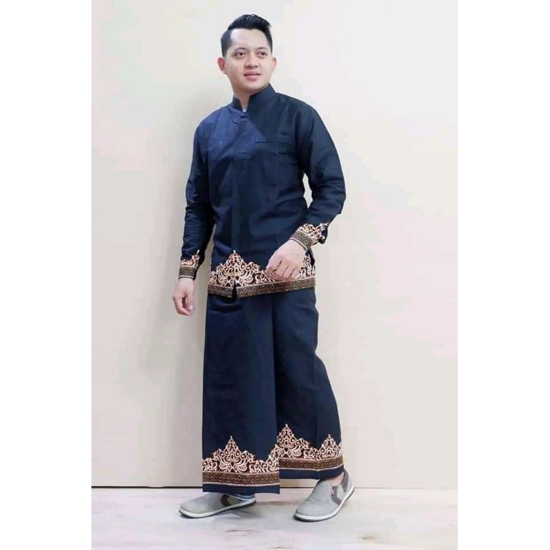 baju Koko setelan sarung lengan panjang dewasa