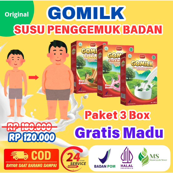 

[ PAKET 3 BOX GOMILK GRATIS MADU ] [ BISA COD + GARANSI ] GOMILK Susu Kambing Etawa Susu Terbaik untuk Anak untuk Penggemuk Penambah Berat Badan yang Ideal