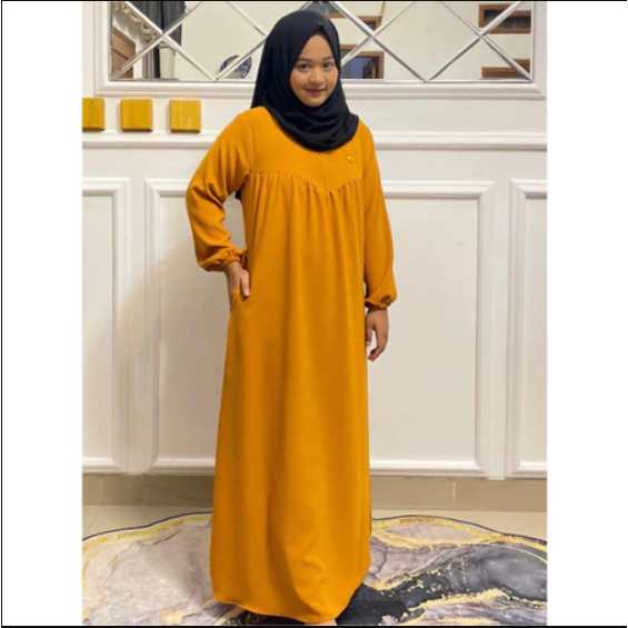 Gamis Crinkle Air Flow Aira Series Gamis Kuning Gamis Kuning Akrilik Gamis Kuning Abu-abu Lengan Pan