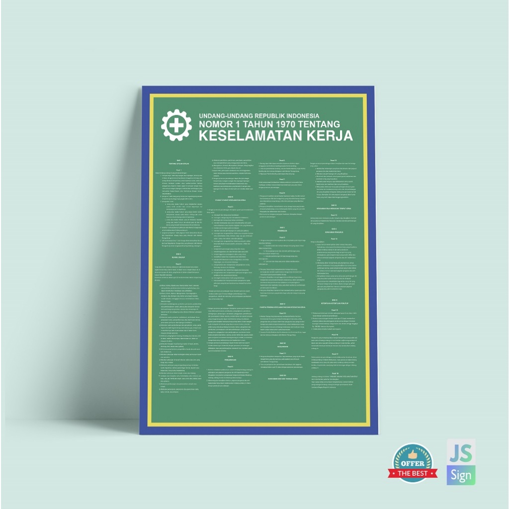 POSTER SAFETY K3 - UU K3 No.1 Tahun 1970 HIJAU