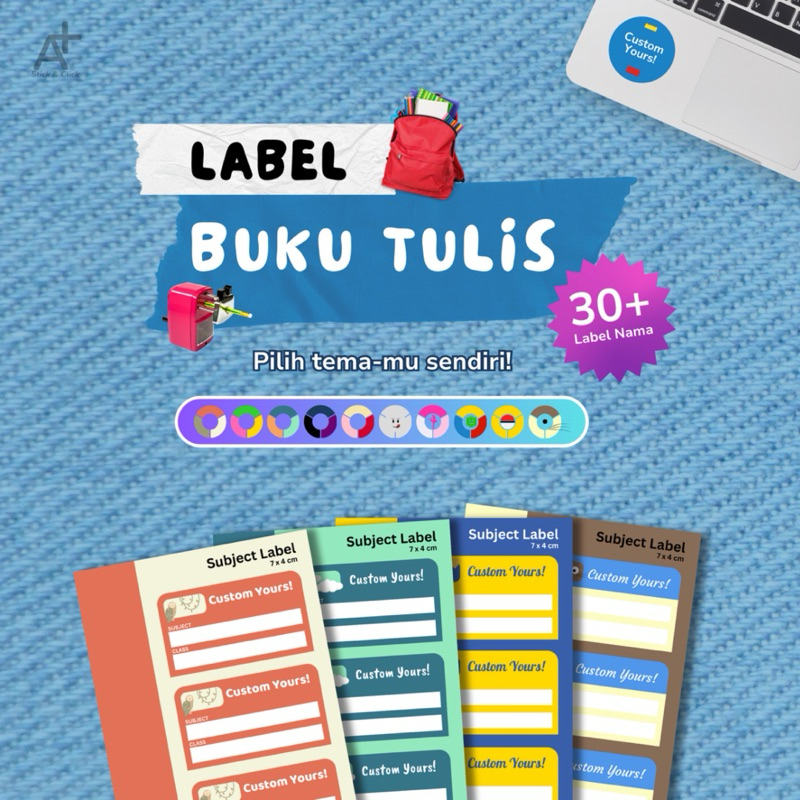 

Paket Label Buku Tulis Buku Cetak - 36 Pcs Sticker Waterproof, Custom Desain, Premium