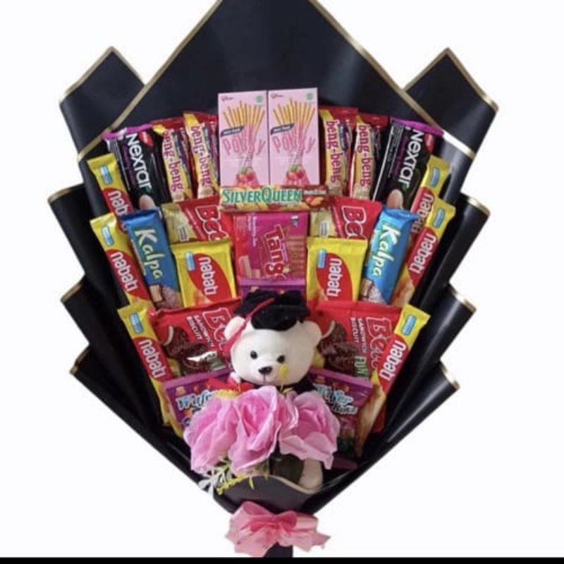 

Buket Snack Boneka untuk acara pernikahan, wisuda, Sempro, Ulang Tahun dll