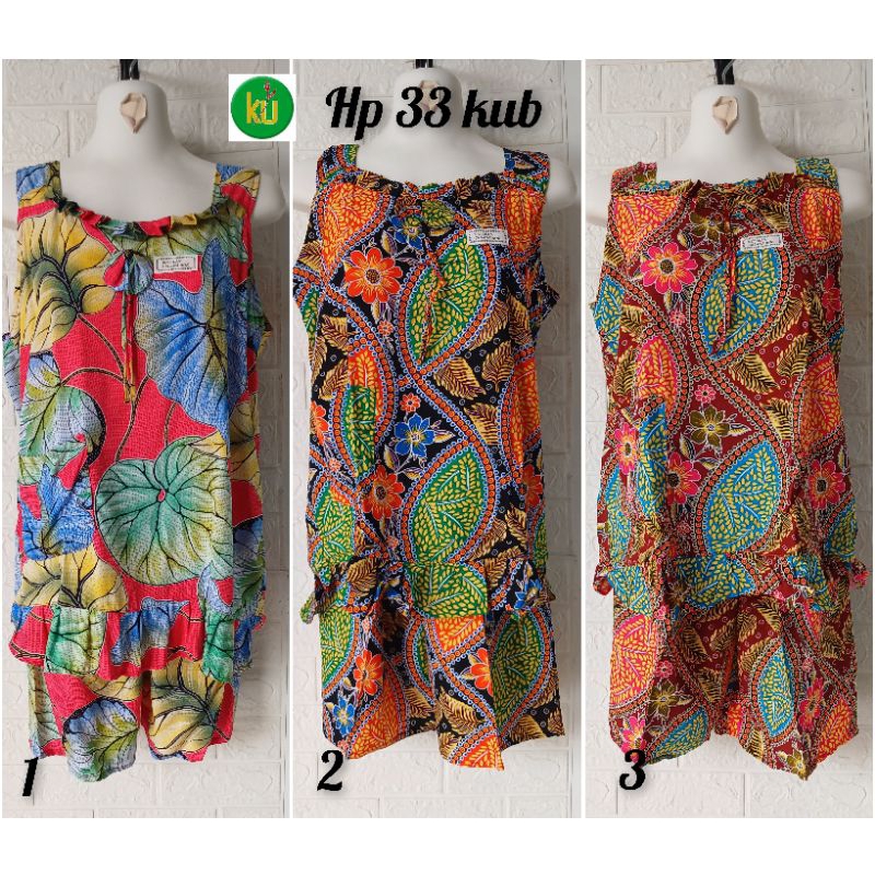 Setelan HOTPANTS 33 kencana ungu label biru