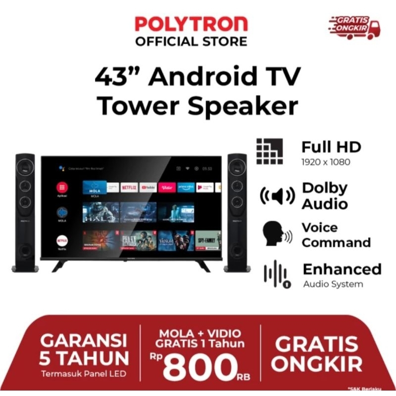 TV LED POLYTRON 43INCH ANDROID SPEAKER TOWER 43TA TV POLYTRON 43 INCH ANDROID SPEAKER TOWER