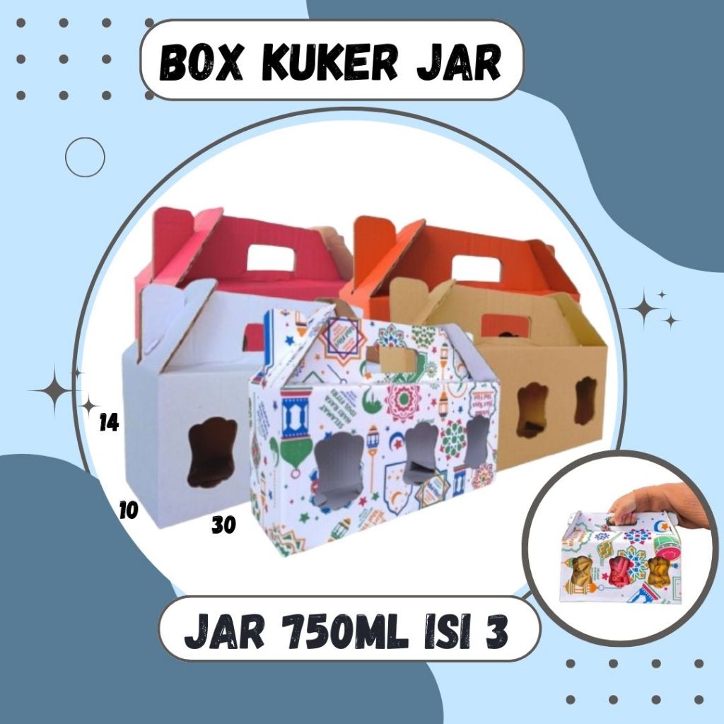 

Kardus Jinjing 30x10x14 Toples Jar 750ml Isi 3 Gable Box dus packing kotak kemasan karton souvenir hampers Idul Fitri