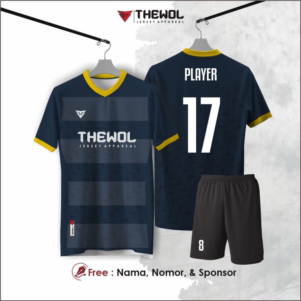 Jersey kaos futsal bola biru dongker tua full printing premium satuan