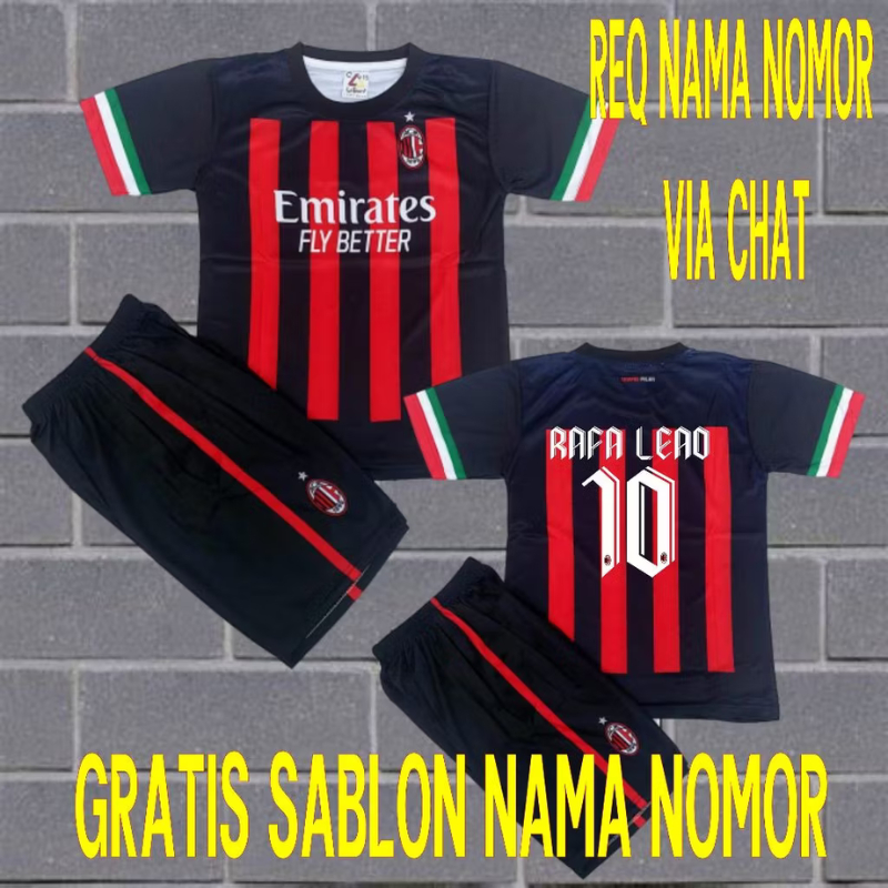 jersey baju sepakbola ac milano/setelan kaos bola ac milani kids jersey acmilani home 2022-2023