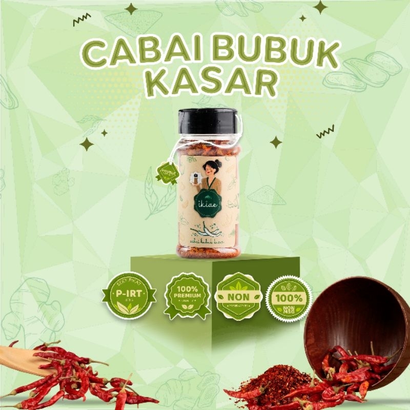 

Cabai Bubuk Kasar / Chili Flakes / Bumbu Botol 33gr / Premium Quality / IKIAE