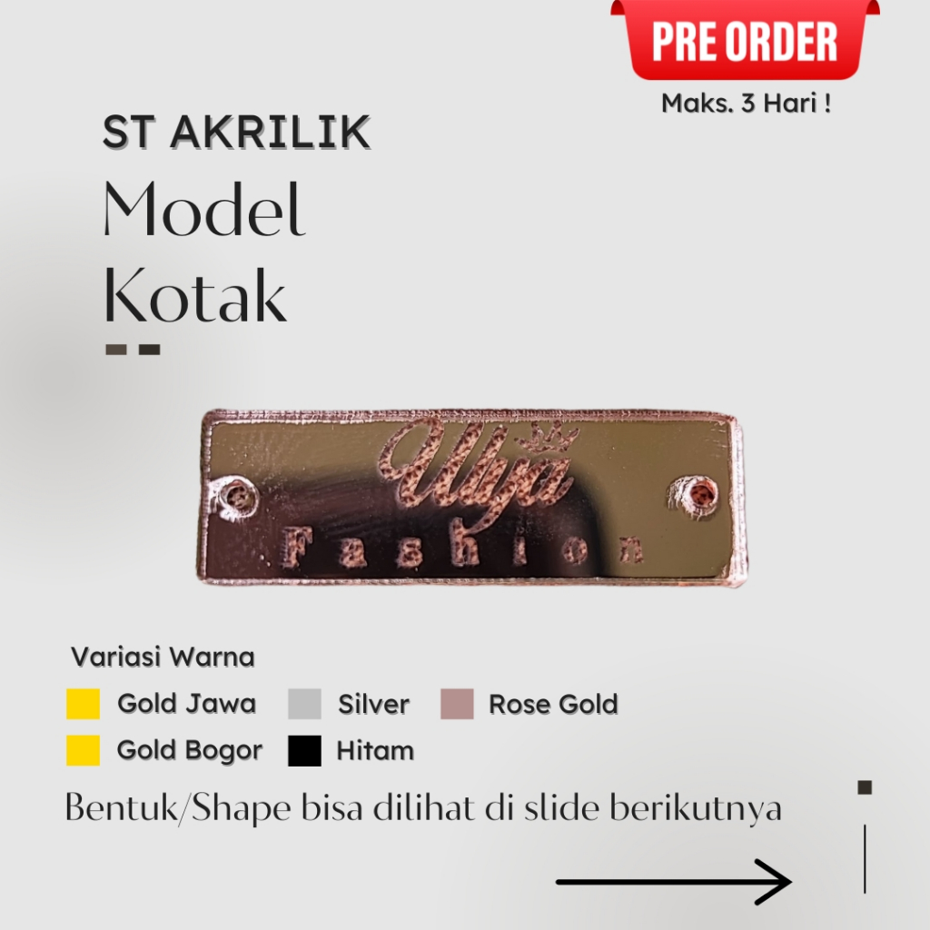 𝐒𝐓 𝐀𝐤𝐫𝐢𝐥𝐢𝐤 - Label Akrilik Kotak | Custom Akrilik Rebranding | Label Hijab Pakaian Bahan Acrylic Gol