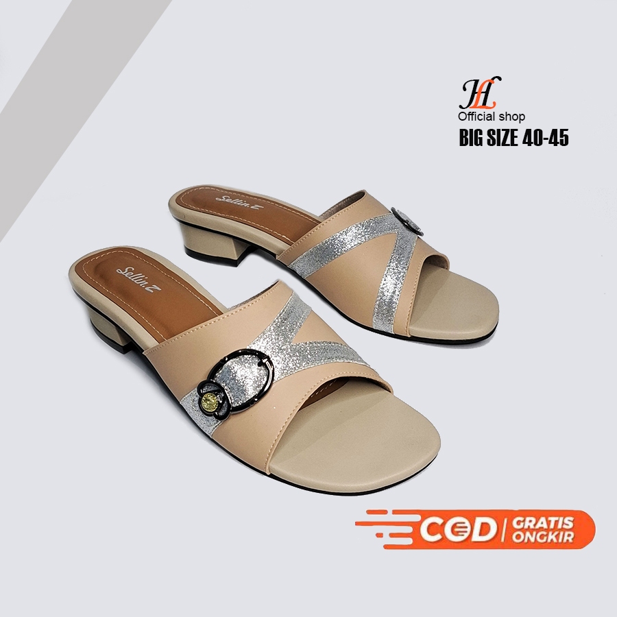 Sandal Wanita Selop Hak tahu 3cm Ukuran big size 41 42 43 44 45 sandal cewek jumbo