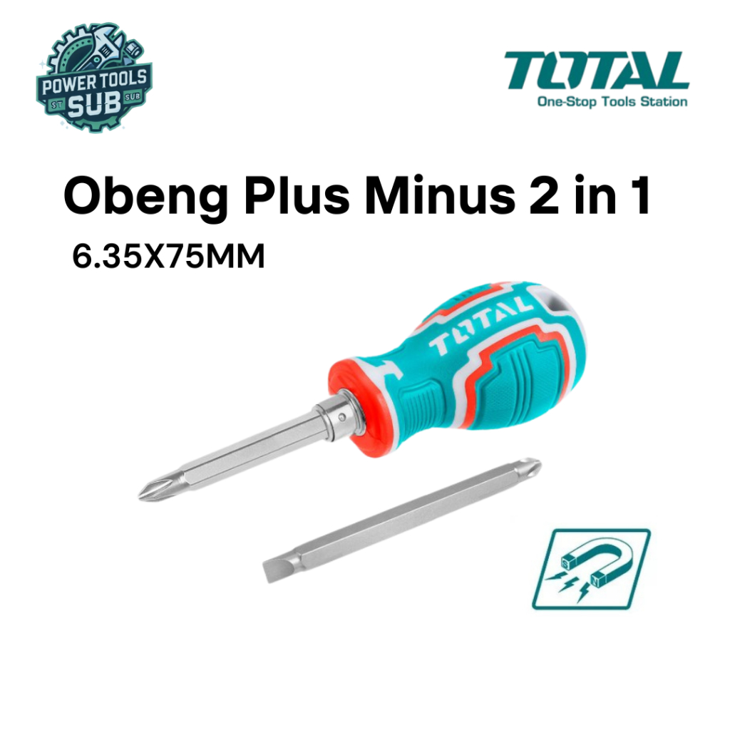 Total Obeng Plus Minus Magnet 6.35X75MM/ Obeng Pendek Plus Minus/ Screwdriver Set/ obeng set