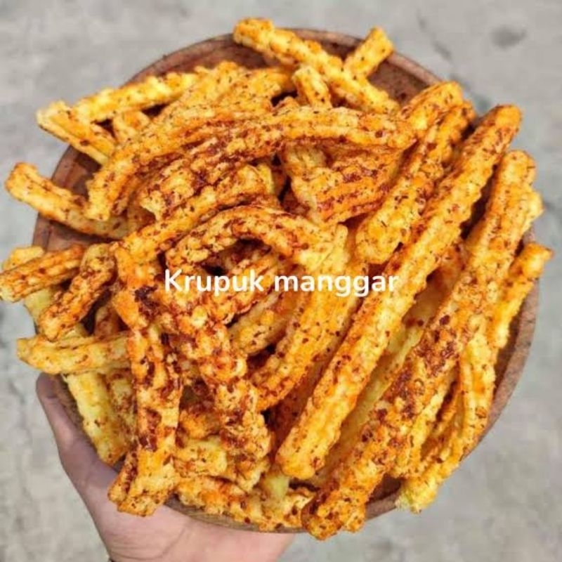 

500 gram kerupuk manggar pedas klaten /kerupuk akar Manggar asli Klaten/kerupuk manggar/akar manggar