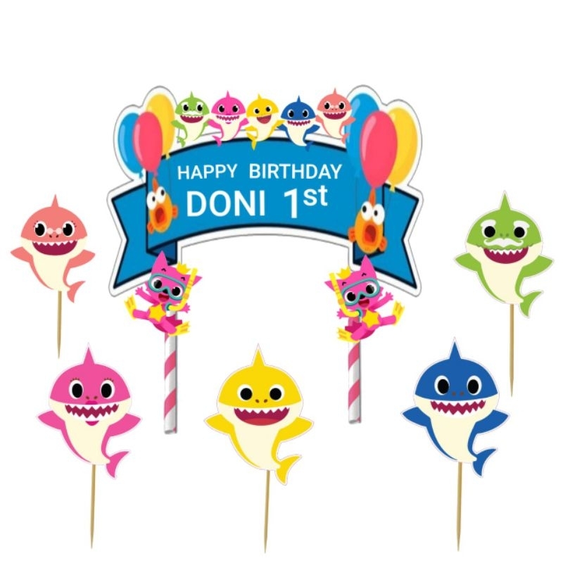 Topper Cake / Hiasan Kue Tambah Nama,motif Baby Shark