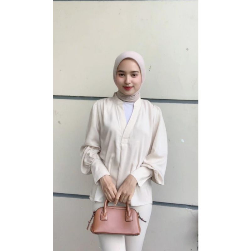 HNM / HM V NECK BLOUSE LONGSLEEVE - Beige (28-4)