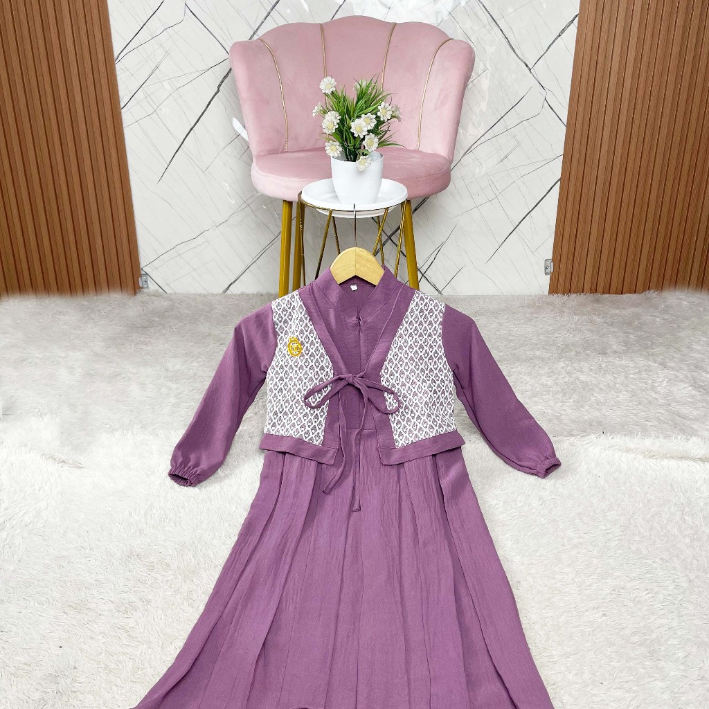 Hot Gamis Anak Perempuan Muslim Bahan Cringkle Airflow Mix Tile Brukat Terbaru Usia 2 - 9 Tahun Baju