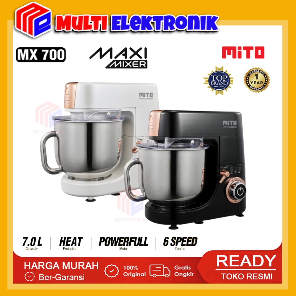 MITO Stand Mixer MX700 Maxi 7 L | Metal Gear + 6 Speed + Bowl Stainless | Mixer Kue & Roti Usaha