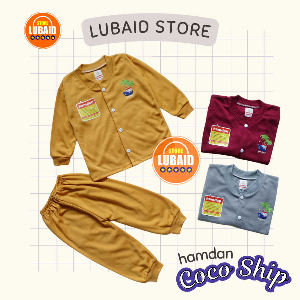 [SPY-HD12] LUBAID STORE, Setelan Baju Bayi 3 - 18 Bulan, HAMDAN Coco Ship, Kancing Depan, Kaos Piyam