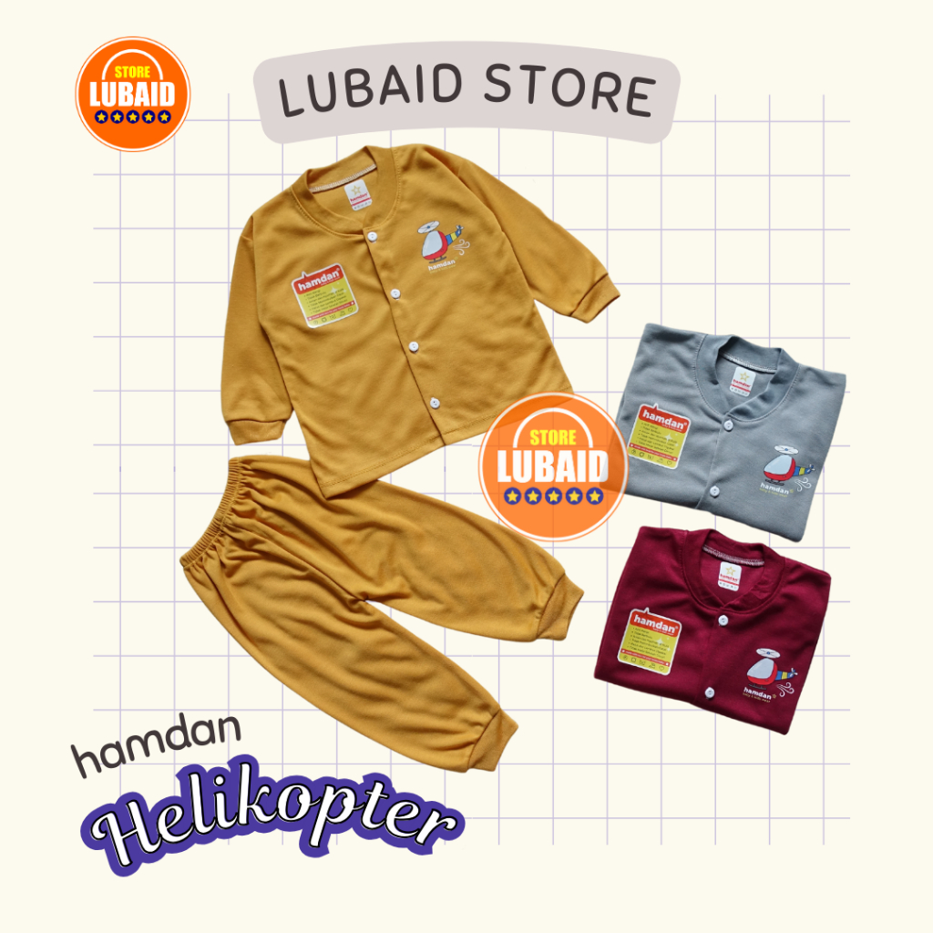 [SPY-HD11] LUBAID STORE, Setelan Baju Bayi 3 - 18 Bulan, HAMDAN Helikopter, Kancing Depan, Kaos Piya