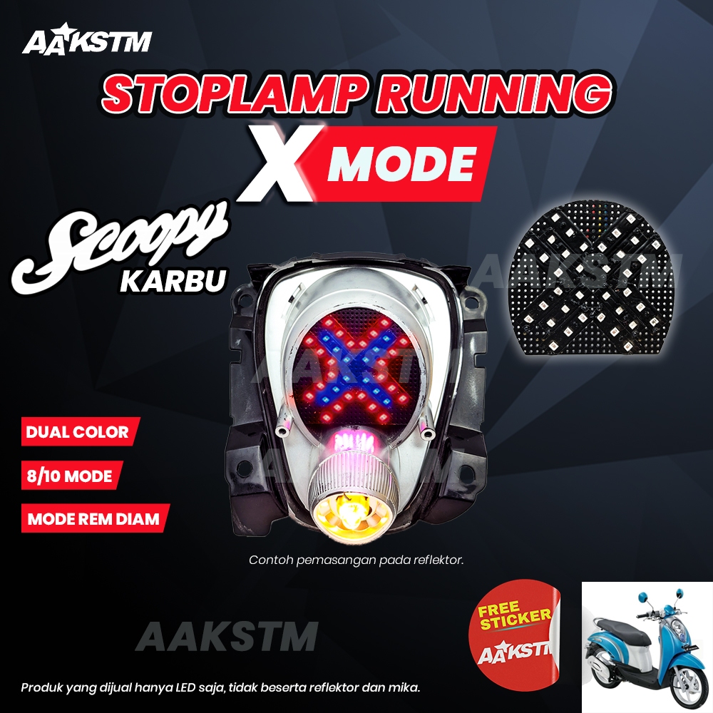 Lampu Rem LED Scoopy Karbu X Mode LED 8 10 Mode Running Lampu  Belakang Variasi Modifikasi Motor.