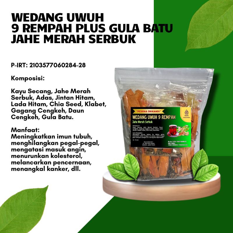 

1 Pack isi 10 pcs Wedang Uwuh 9 Rempah Jahe Merah Serbuk Plus Gula Batu