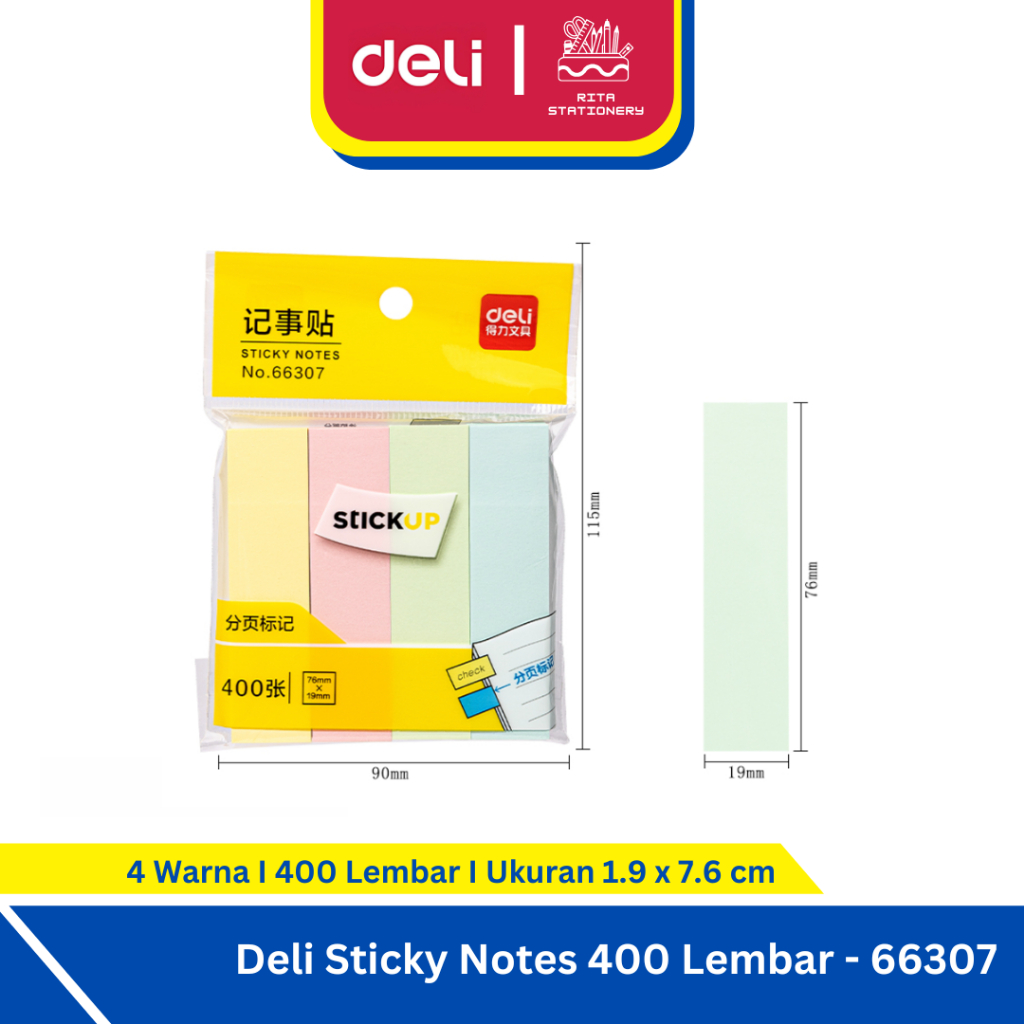 

Deli Sticky Notes / Memo Tempel / Kertas Penanda 1.9 cm x 7.6 cm 200 Lembar Kuning - 66305