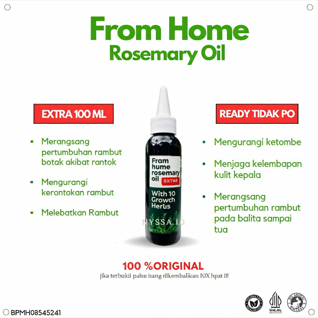 READY FROM HOME ROSEMARY OIL/MINYAK ROSEMARI ORIGINAL 100ML TIDAK PERLU PO (MERANGSANG PERTUMBUHAN R