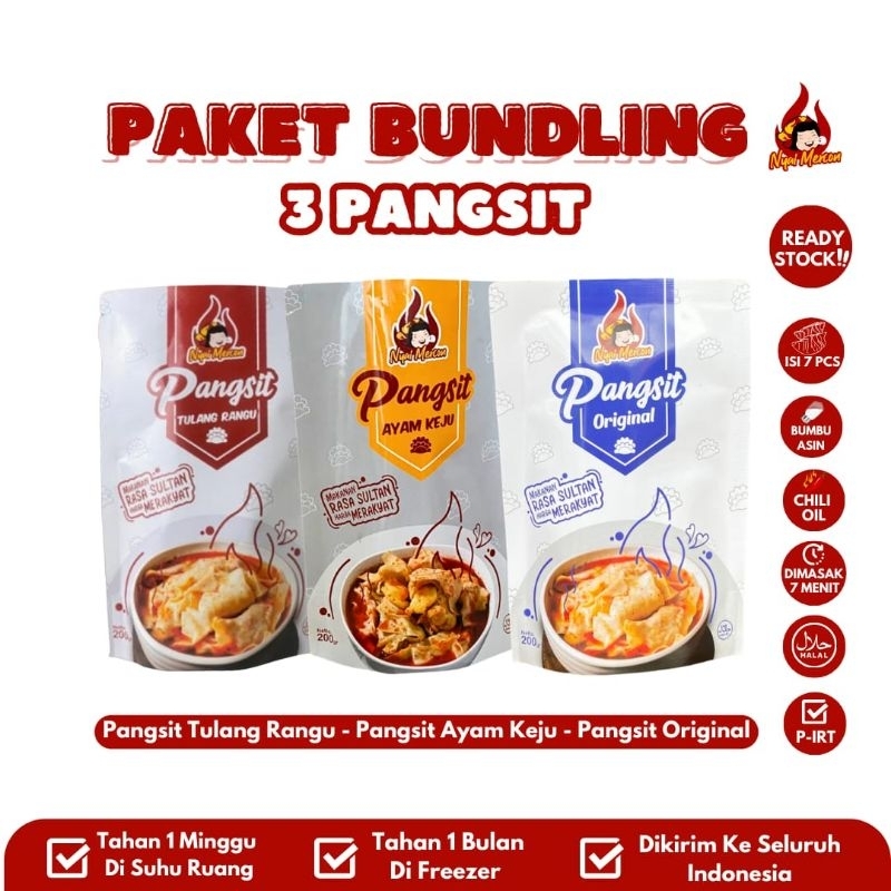 

Paket Bundling Nyai Mercon (Pangsit Tulang Rangu, Pangsit Keju, Pangsit Original)