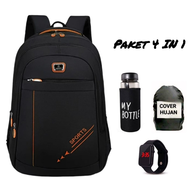 Tas polos hitam  / Tas ransel sekolah laki laki perempuan sd smp kualitas bagus / Tas ransel laptop 