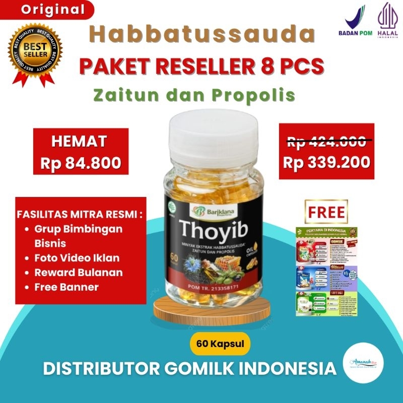 

[BISA COD + GARANSI] [GRATIS BANNER] [PAKET RESELLER 8 PCS] Thoyib HABATUSSAUDA Zaitun & Propolis