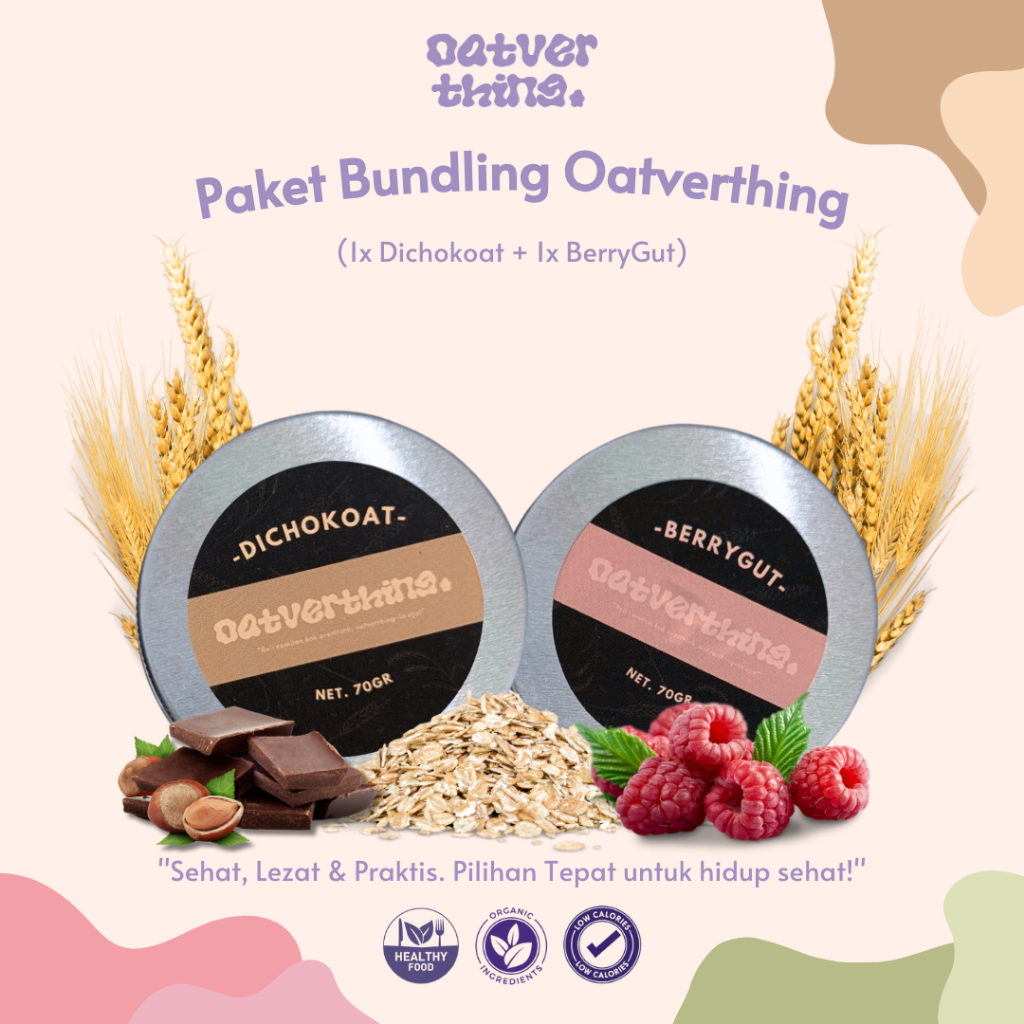 

Bundling Granola Oatmeal 1pcs Dichokoat BerryGut Oatverthing Sereal Sarapan Sehat Kemasan 70g