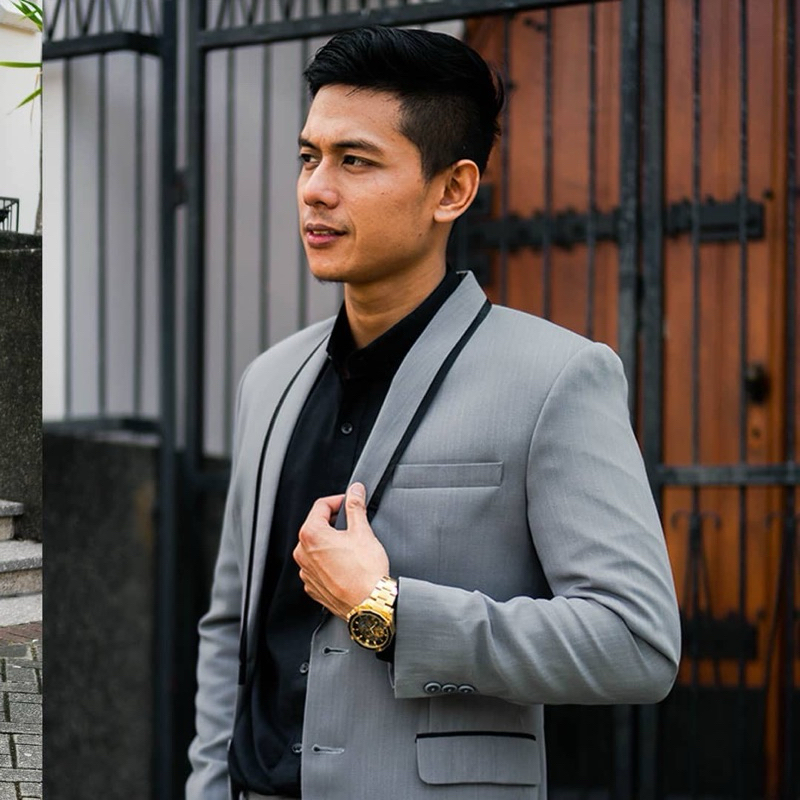 Setelan jas blazer pria abu muda slim fit