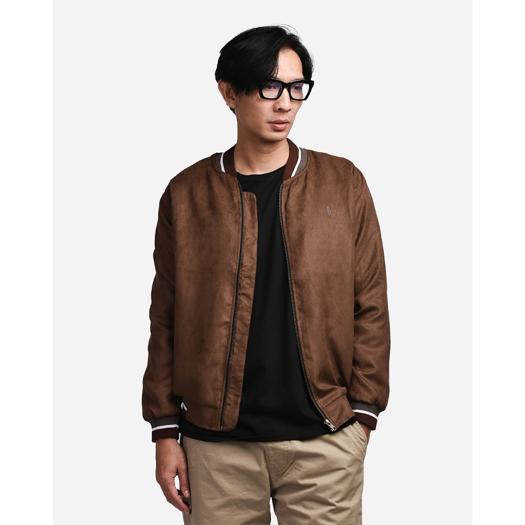 Warning Clothing - Evreux 4  Jaket Bomber Suede Warna Cokelat