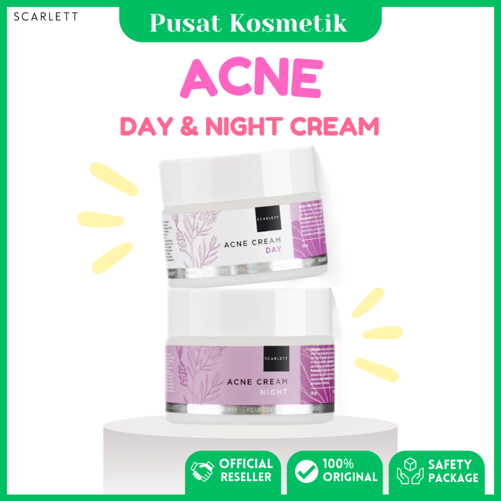 SCARLETT WHITENING ACNE DAY AND NIGHT CREAM | Krim Siang Malam untuk Jerawat