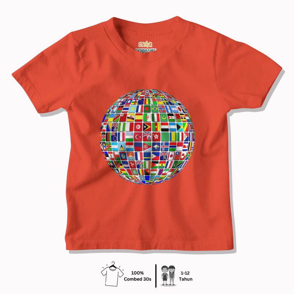 Baju Kaos Anak International Country Flag Bendera - Katun Combed Premium Kekinian 1-12 Tahun