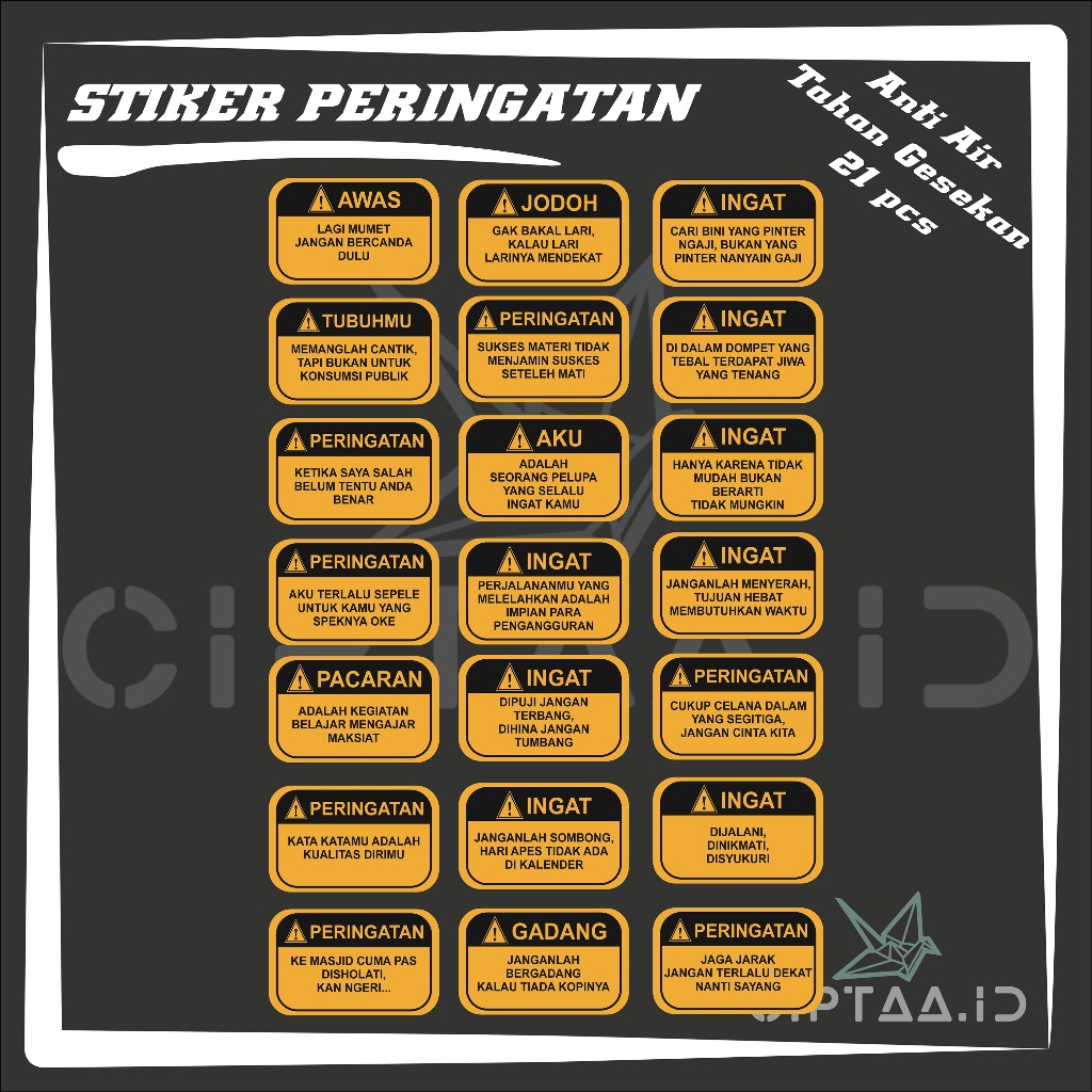 

Stiker Peringatan - Bahan Vinyl Anti Gores Waterproof 21 pcs