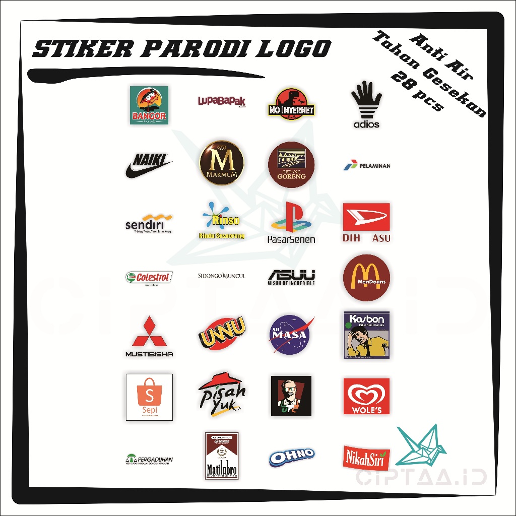 

Stiker Parodi Logo - Bahan Vinyl Anti Gores Waterproof 28 pcs