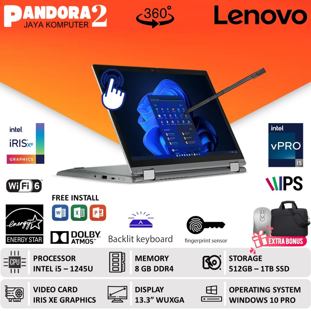 Laptop Lenovo Thinkpad L13 YOGA Gen 3 Core i5 1245U 8GB 1TB SSD Touchscreen Windows 10 Pro