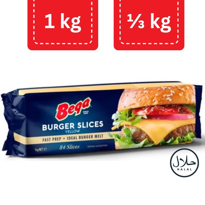 

BEGA CHEDDAR CHEESE SLICE 333 GR 28 SLICES KEJU LEMBARAN LUMER BURGER 1/3 KG