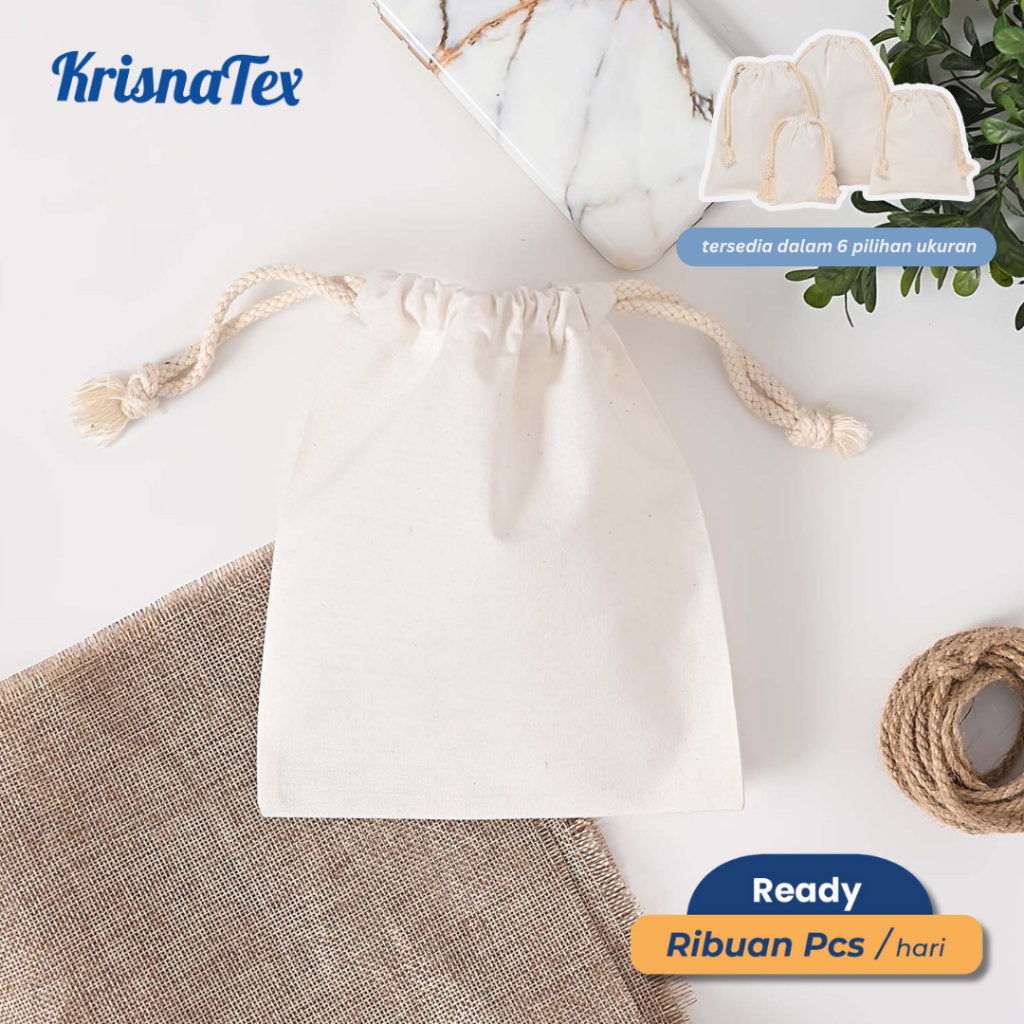 Krisnatex Pouch Serut Blacu Polos - Kantong Travel Organizer Kosmetik Cutlery Botol String Bag