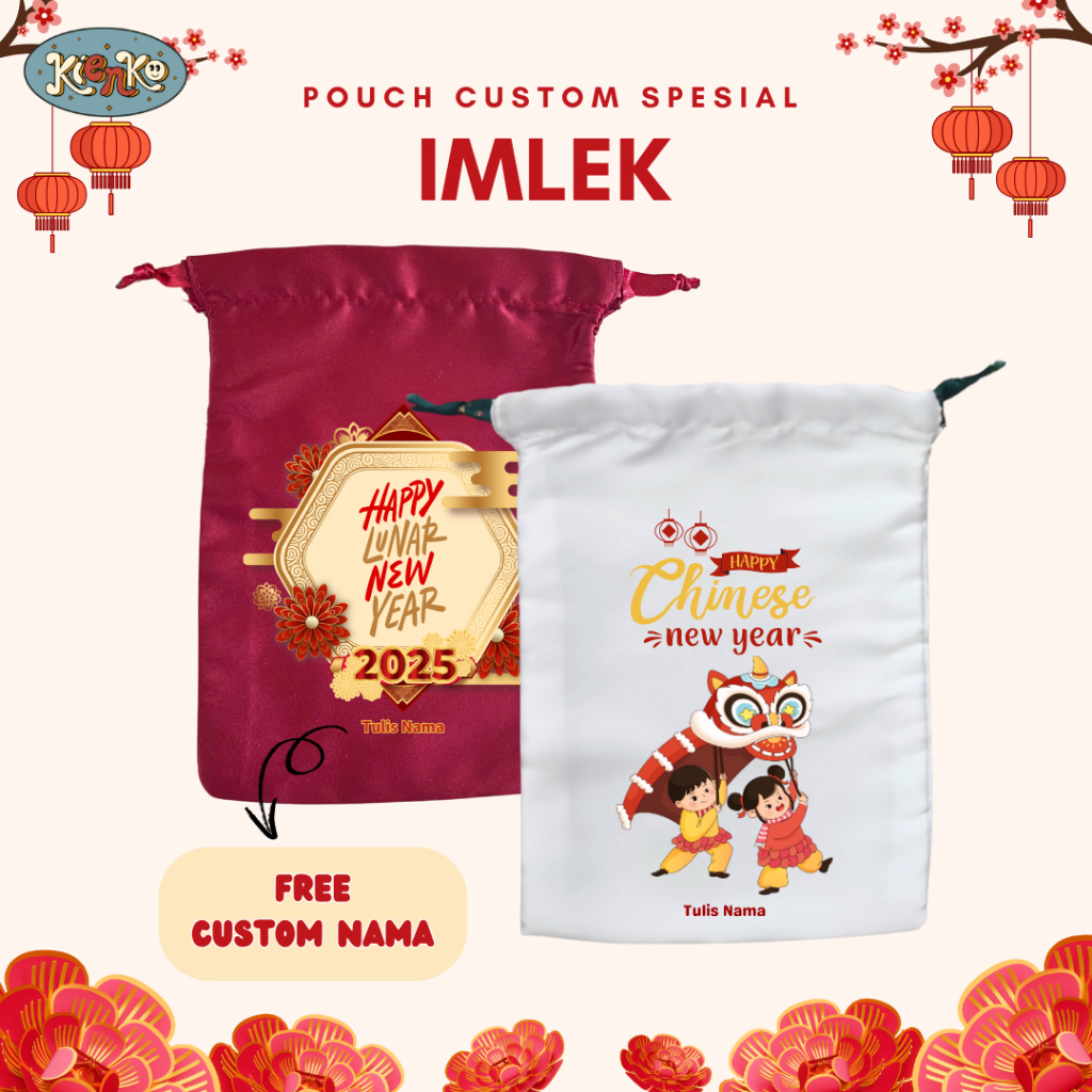 Hampers Pouch Imlek Custom Nama / Pouch Serut Custom / Custom Satuan / Lunar Gift / Hadiah Imlek Cus