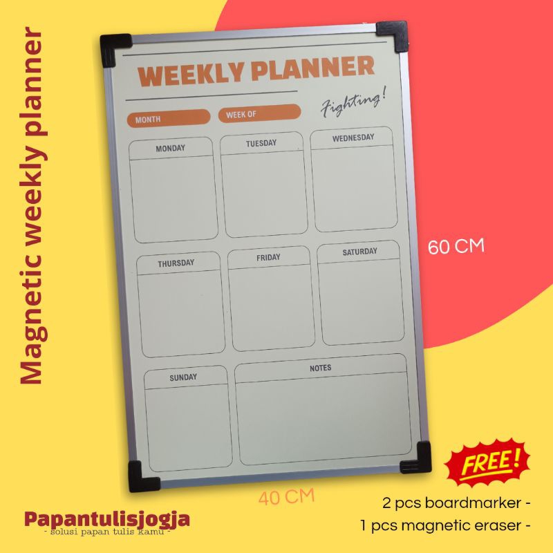 

Weekly Planner Board | Papan Tulis Jadwal | Papan Tulis Data | Papan Tulis Magnetic 40 x 60 cm