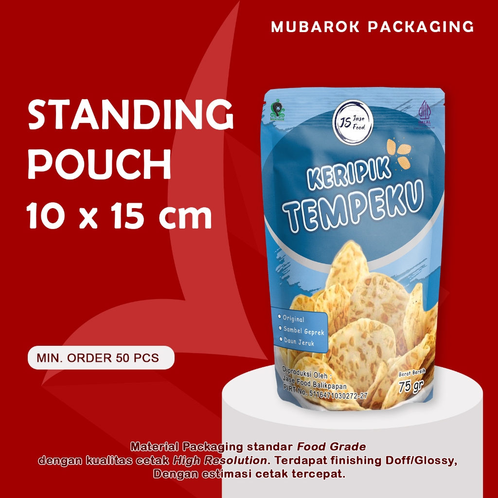 

Mubarok Packaging - 10x15cm Standing Pouch Full Printing Cetak Kemasan Makanan Ziplock / Non Ziplock