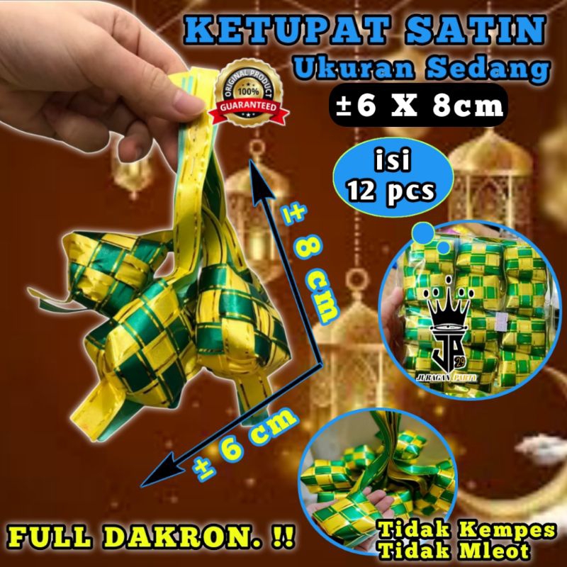 

(Tidak kempes)Hiasan Ketupat kecil Pita Satin List Emas isi 12 pcs,Hiasan Ketupat Lebaran Pita satin,Hiasan Ketupat Idul Fitri