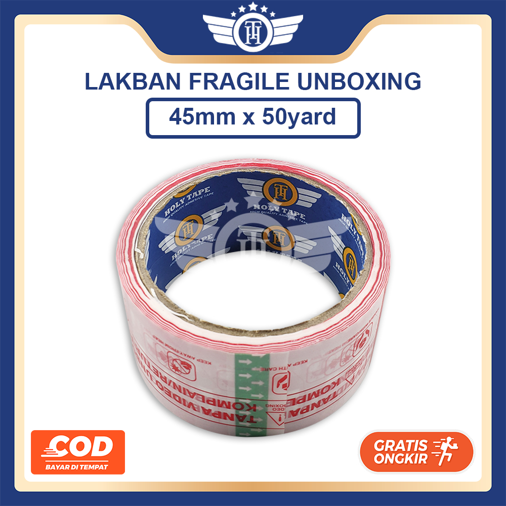 

LAKBAN FRAGILE UNBOXING 50 YARD FULL MERAH PUTIH HOLYTAPE KUALITAS PREMIUM