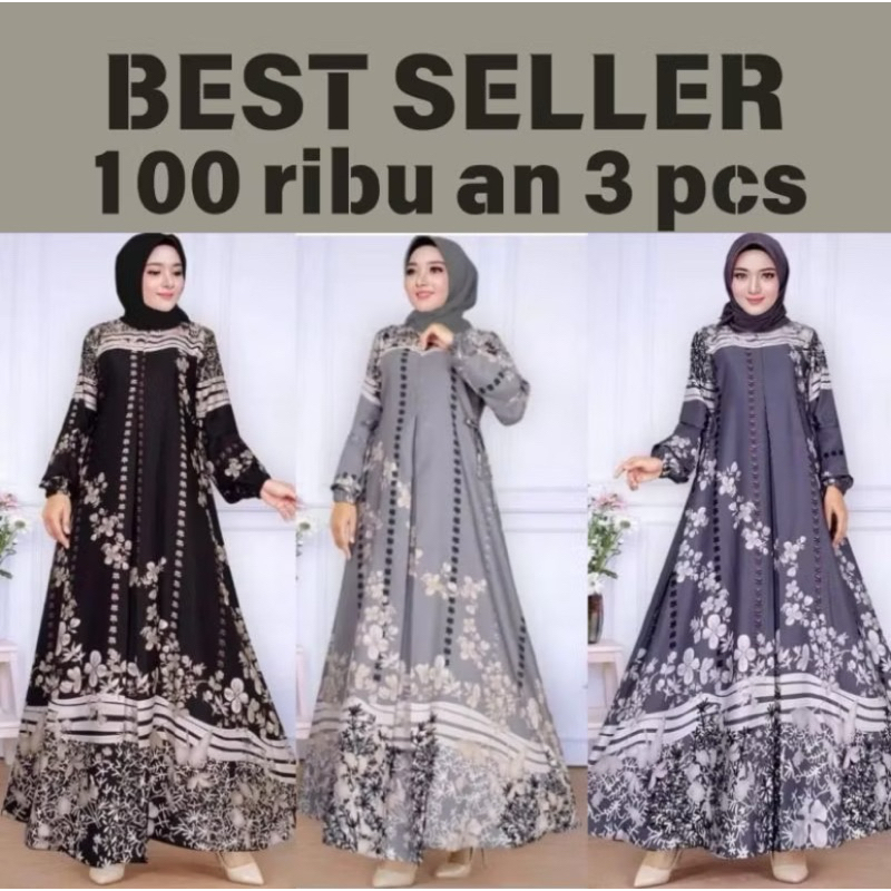 Gamis HYGET Motif Bunga Terbaru Busui Tumpal Premium 100 Ribu 3 Gamis Termurah Maxi Dress Busui