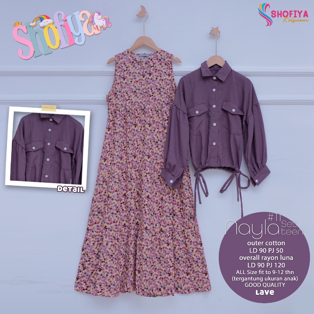 Nayla#11 Dress Muslim Overall Outer Gamis Lebaran Anak Perempuan Remaja Usia Tanggung